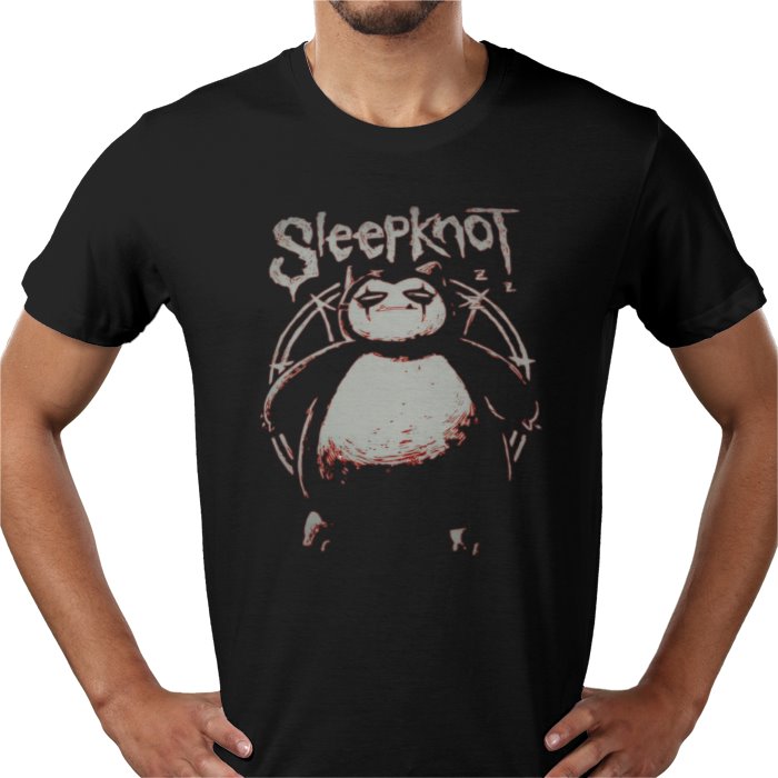 Black t-shirt with a graphic design and 'Sleepknot' text on a white background
