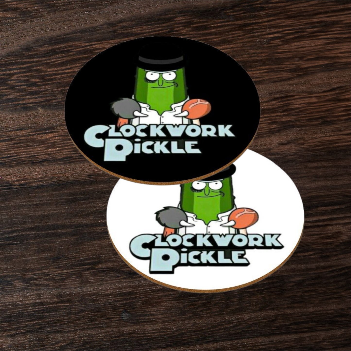 Rick & Morty x A Clockwork Orange - A Clockwork Pickle Round Coasters