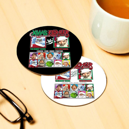 Robot Santa Vs Bad Santa Round Coasters