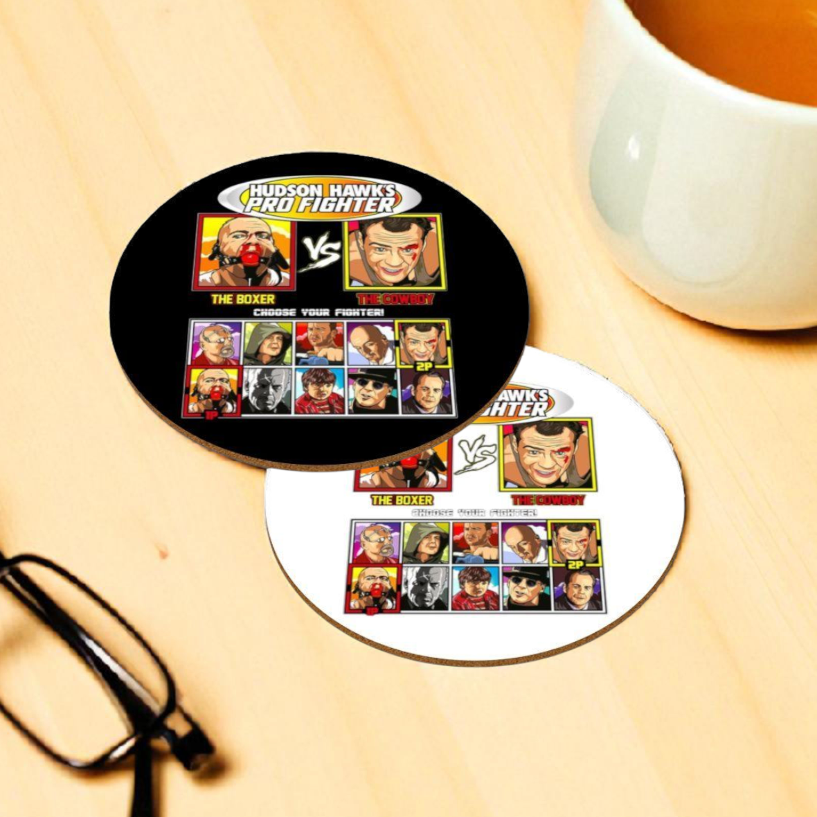 Bruce Willis - Pulp Fiction Vs Die Hard Round Coasters