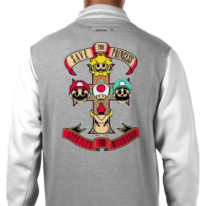 Super Mario Bro's & Guns And Roses - Appetite For Mushrooms Varsity Jacket