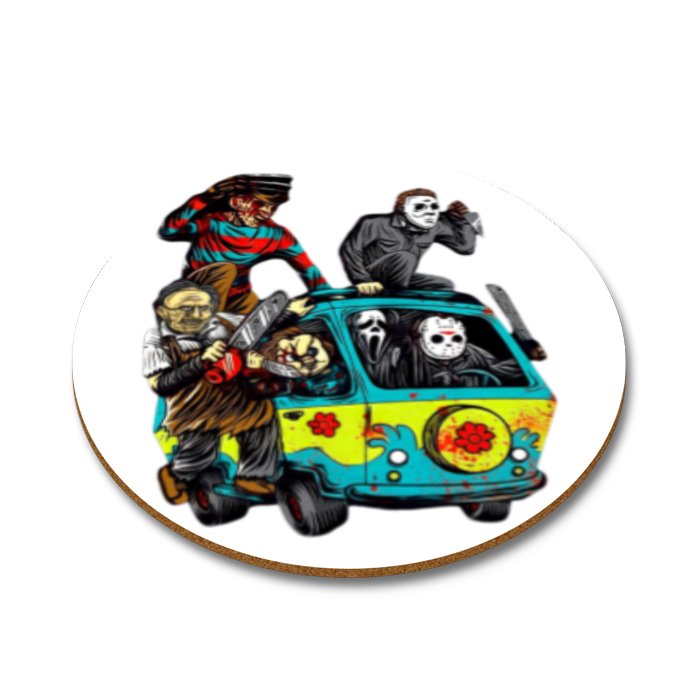 Horror Gang Bus Round Coasters