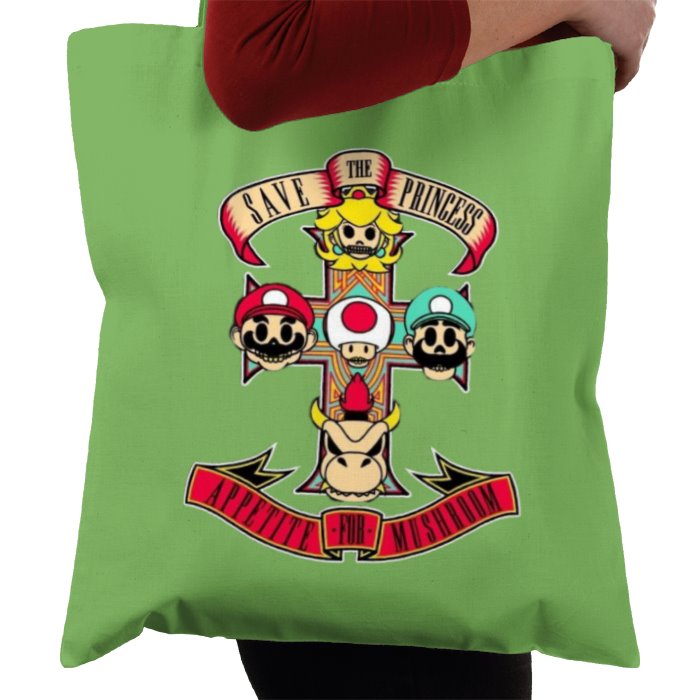 Super Mario Bro's & Guns And Roses - Appetite For Mushrooms Tote Bag