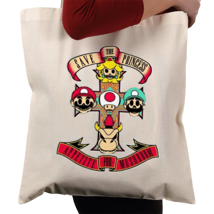 Super Mario Bro's & Guns And Roses - Appetite For Mushrooms Tote Bag