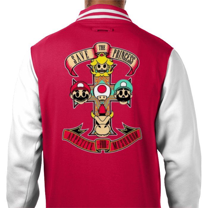 Super Mario Bro's & Guns And Roses - Appetite For Mushrooms Varsity Jacket