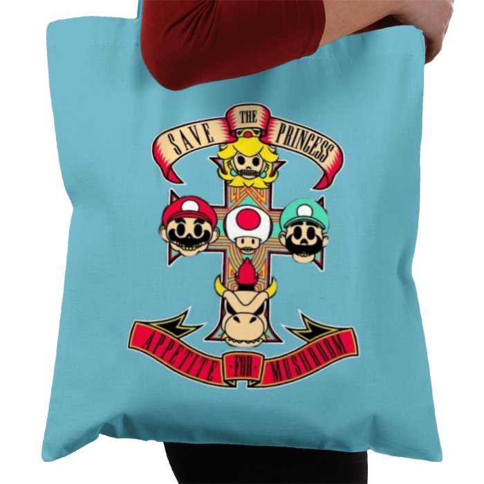 Super Mario Bro's & Guns And Roses - Appetite For Mushrooms Tote Bag